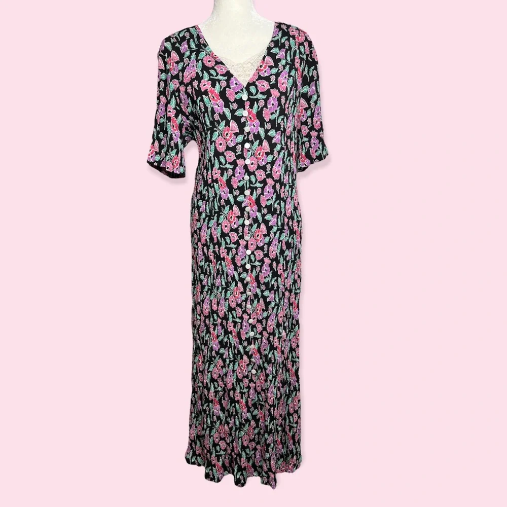 Vintage Fashion Bug Long Floral Dress with Corset Tie Back Size 22/24 cottage - Picture 2 of 15